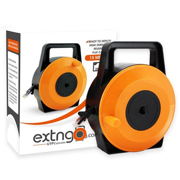 EXTNGO Retractable Ethernet Cable, 50 Feet (15 Meter) CAT6 Flat Internet Extension Cord Reel - Portable 1 Gbps Data Speed - Swiftly Setup & Extend Networks - Male-Female RJ 45 Connector UTP Extender